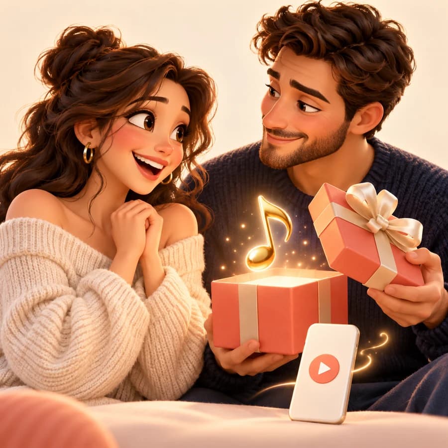 Ett par ger varandra en musikalisk present – 3D-illustration